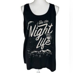 BOREDWALK / Black & White Graphic Tank “I like the night life” Large / Goth Emo